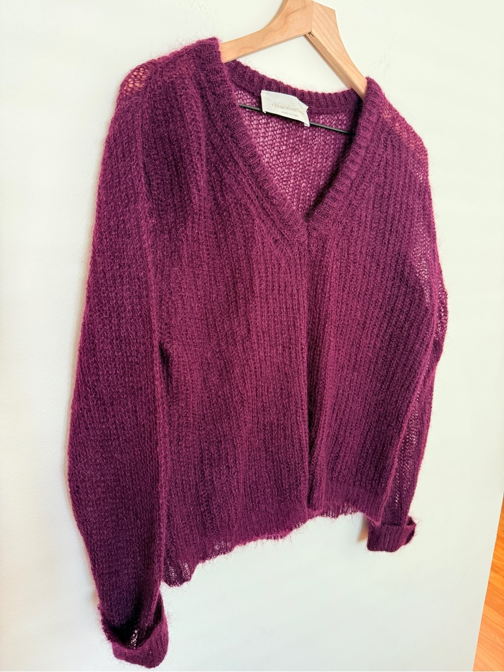 V-Neck Lightweight Mohair Sweater in Plum